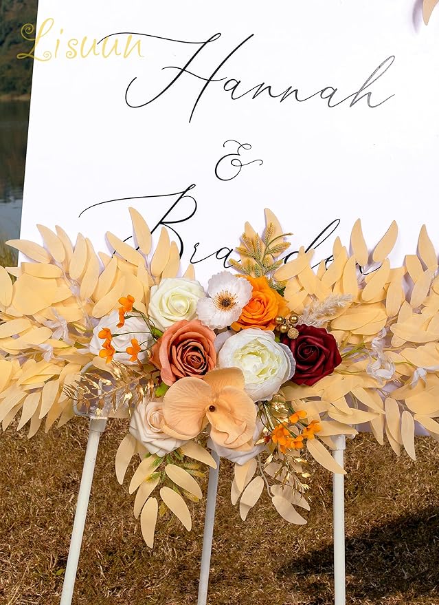 Wedding Arch Flowers, Artificial Floral Decor for Wedding Ceremony & Reception, Standard Size Large Flower Swag Set for Backdrop & Welcome Sign, Pack of 2 (Champagne No. 1)