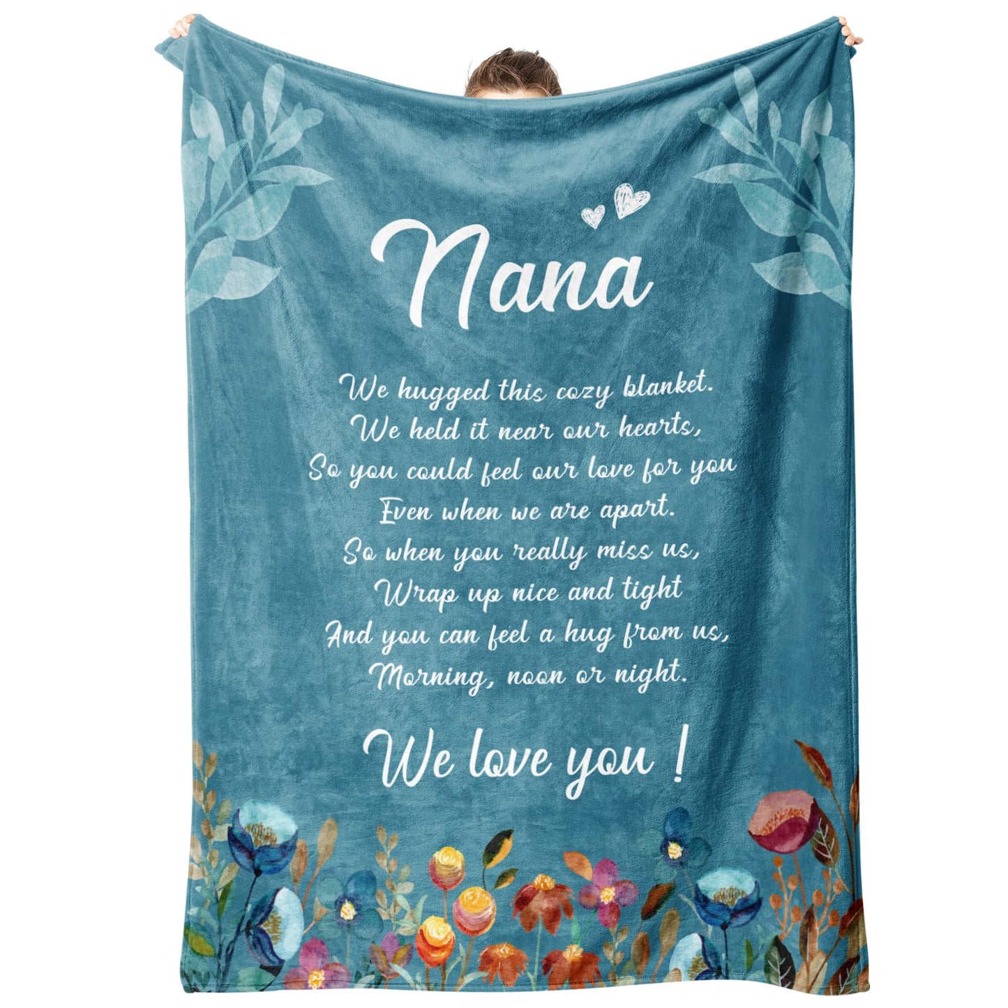 Afterprints Nana Blanket with Flowers & Letter Print, Nana Gifts for Birthday, Grandparents Day, Gifts for Nana from Grandkids, Soft Throw Blankets 50" x 60"