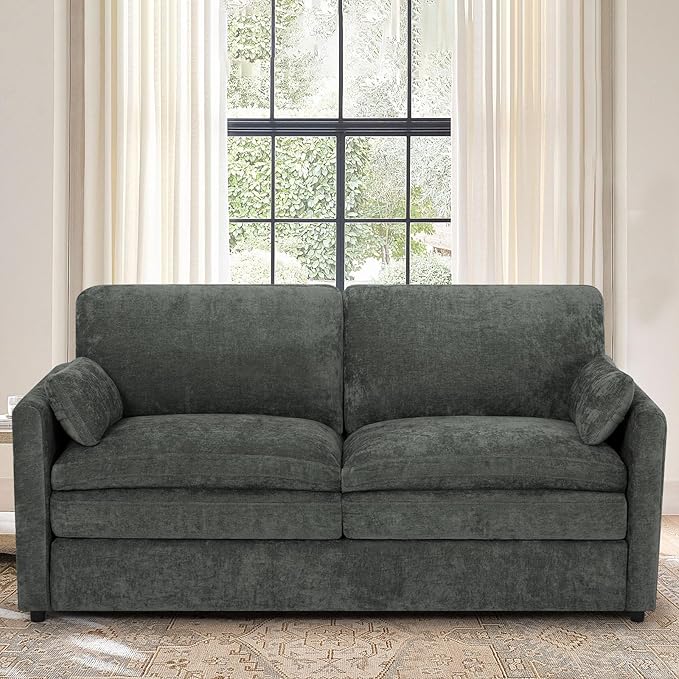 ACMEASE 69” Chenille Love seat Sofa w/Arm Pillows, Upholstered 2 Seater Sofa w/Comfortable Back Cushions, Modern 2 Seats Couch w/High-Density Foam for Living Room, Apartment, Office, Grey