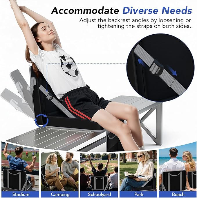 janiry Stadium Seats with Back Support 2PACKS Adjustable Bleacher Chairs with Back and Cushion Bleacher Seat with Cup Holder, Carry Handle & Shoulder Strap for Outdoor Sports Events, Picnics, Beaches