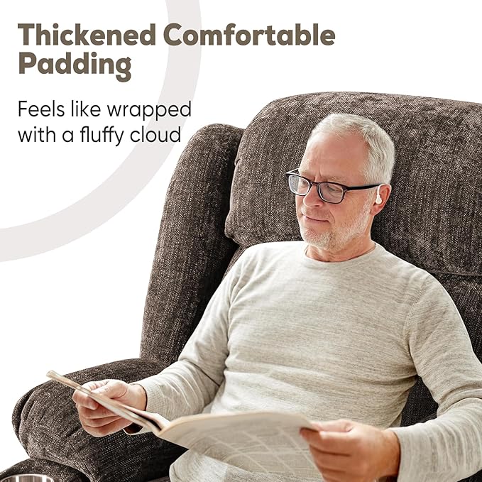 ABCASA Large Power Lift Chairs Recliners for Elderly Set of 2 with Heated and Massage, Upgraded Chenille Lift Chairs Recliners, USB-A and USB-C, Cup Holder, Side Pocket, Brown