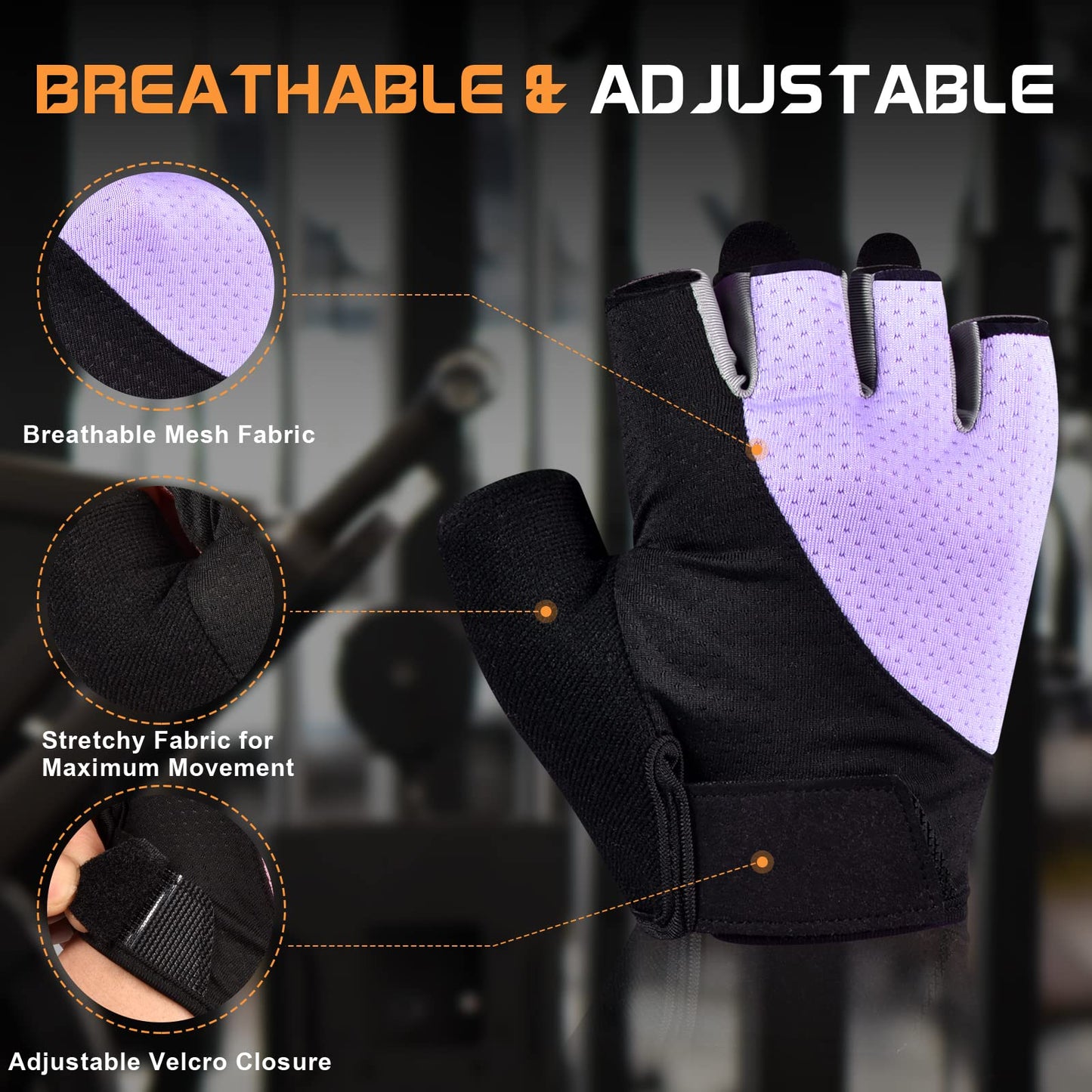 SUNNEX Gym Gloves for Women Workout Fingerless Weightlifting Lightweight Breathable Fitness Gloves Sports Training Lifting Weight Cycling Climbing Rowing Purple