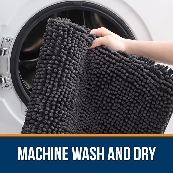 OLANLY Bathroom Rugs 36x24, Extra Soft Absorbent Chenille Bath Rugs, Rubber Backing Quick Dry, Machine Washable Bath Mats for Bathroom Floor, Tub and Shower, Home Decor Accessories, Dark Grey