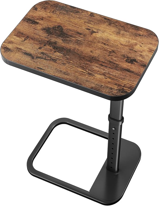Brown TV Tray Table with 9-Level Adjustable Height, Lockable Flip-Top & Rounded Metal Corners, C Shaped Sofa Side End Tabl...