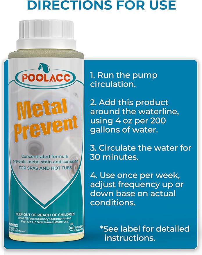 Metal Remover for Hot Tub & Spa, Metal & Stain Control, Prevents Metal Stains Formation and Corrosion, Compatible with Any Spa, Fast-Acting & Easy to Use, 32oz