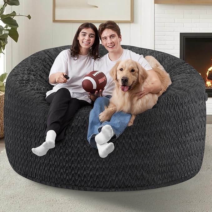 HABUTWAY 5FT Bean Bag Chair,Giant Bean Bag Chairs for Adults,Big Bean Bags with Memory Foam Filled, Large Beanbag Chairs with Chevron Plush Cover-Black