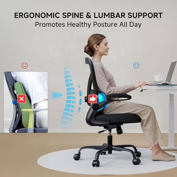 PKPT Mesh Office Chair, 330LBS Ergonomic Desk Chair with Adjustable Lumbar Support, Executive Computer Chairs for Home Office, Black