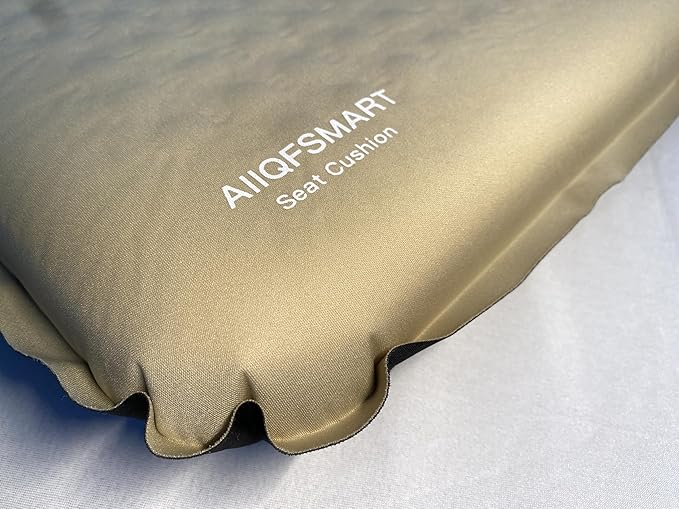 Self-Inflating Seat Cushion,Memory Foam,Stadium Bleacher Airplane Travel Backpacking Camping Long Sitting Office Wokers Car Drivers,2 inches thick,Portable soft durable 210T TPU fabric,Beige+black