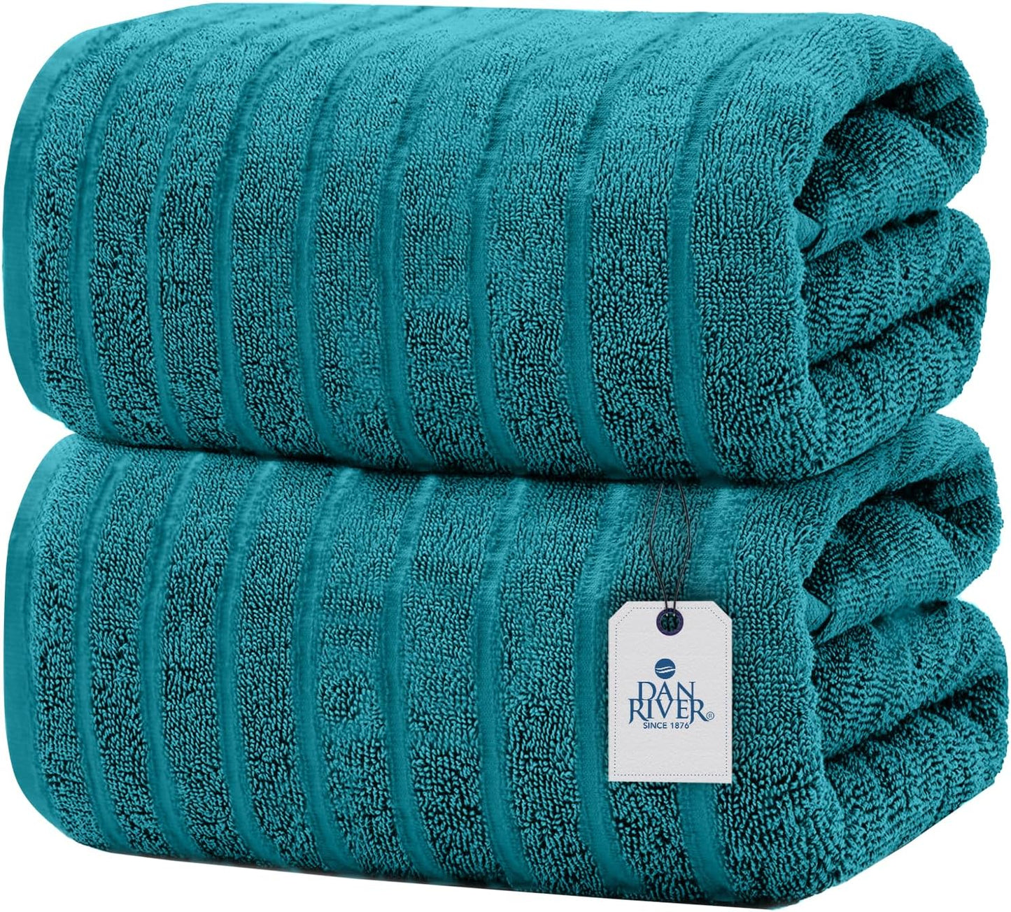 Dan River Pack of 2 Bath Sheet 35x70 Inches, Premium Ribbed Oversized Towels for Adults, Super Soft and Quick Dry - Teal