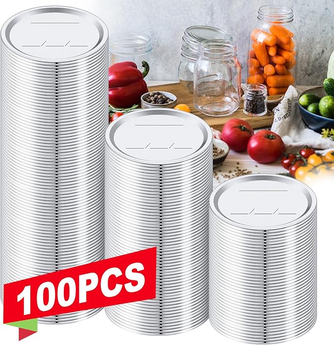 100 PCS Canning Lids Regular,2.76in Regular Mouth Mason Lids,Ball Jar with Lids with Leak proof Airtight Seal Rust Proof Split,Regular Mouth Mason Jars Food Grade,Canning Food DIY