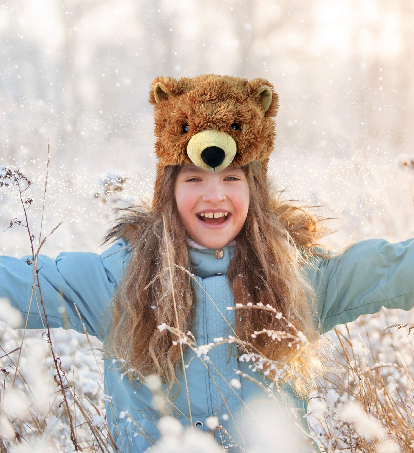 Puzzled Brown Grizzly Bear Hat - Soft Plush Animal Beanie with Ear Flaps, Cozy Fleece, Warm Winter Hat for Kids, Teens, Adults - One Size