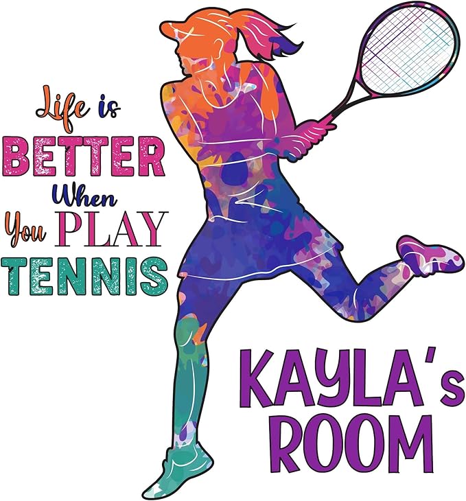 Sports Wall Decal - Cute Women Tennis Player Outdoor Extreme Sports Life is Better When You Play Tennis Sports Quote Long ...