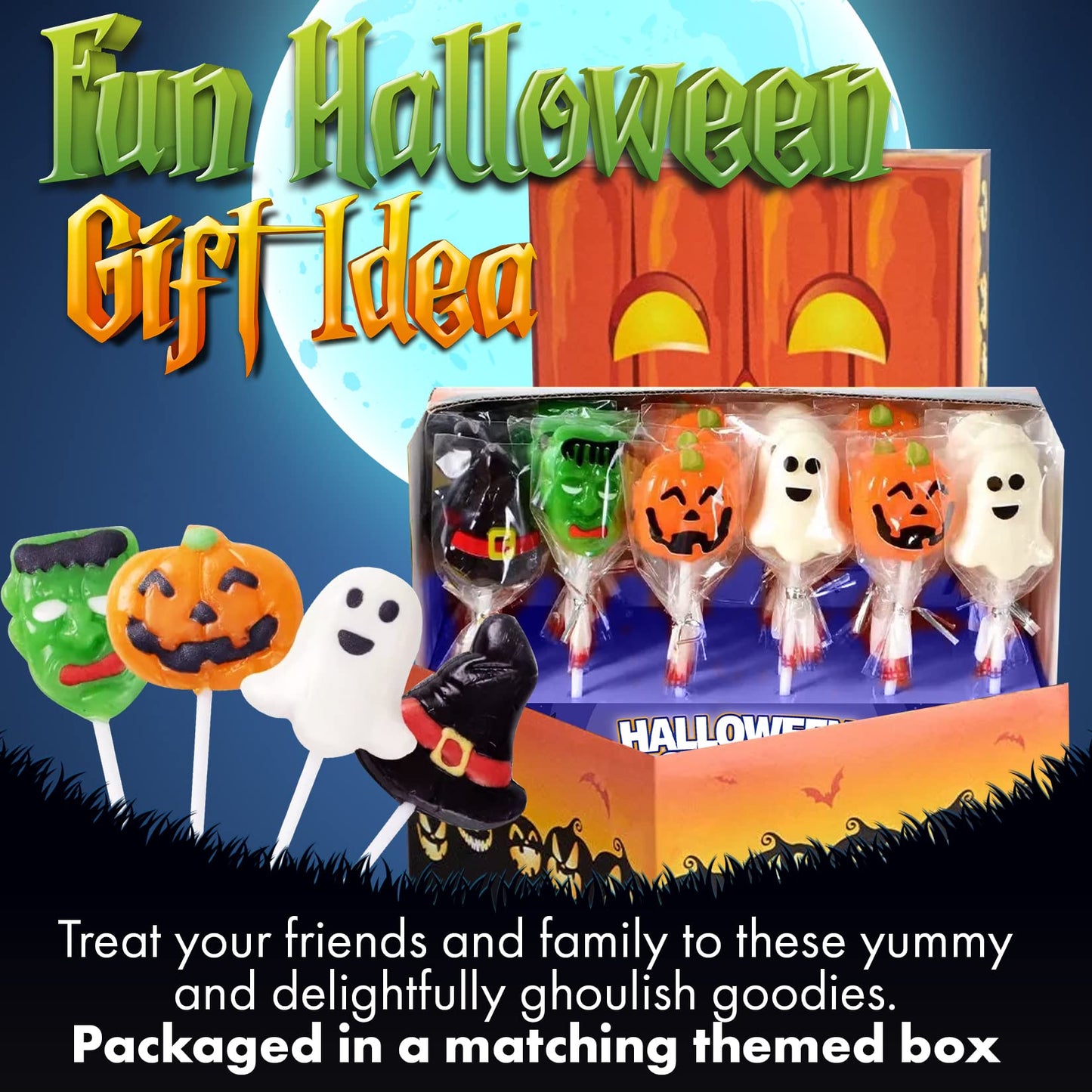 Fusion Select Halloween Candy Lollipops - Halloween Suckers - Trick or Treat Candies for Kids - Frankenstein's Monster, Jack o Lantern, Ghost & Witch Hat Halloween Sweets - Individually Wrapped - 30 Treats Per Box - 2 Packs Total 60 Lollipops