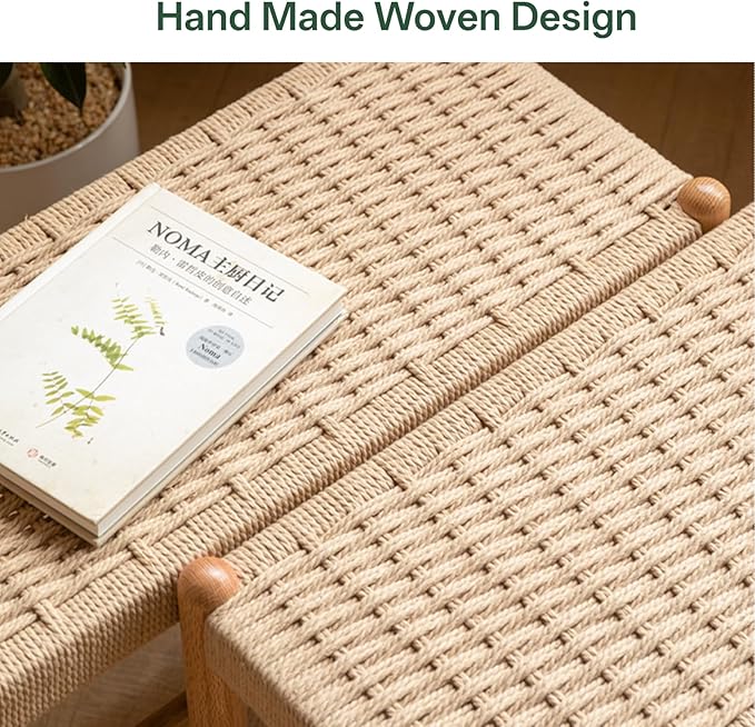 Vadisun Solid Oak Shoe Bench Assembled, Farmhouse Shoe Rack Bench with Woven Rope Design for Entryway, Living Room, Bedroom, Hallway, 11.8" x 23.6" x 16.1", Natural