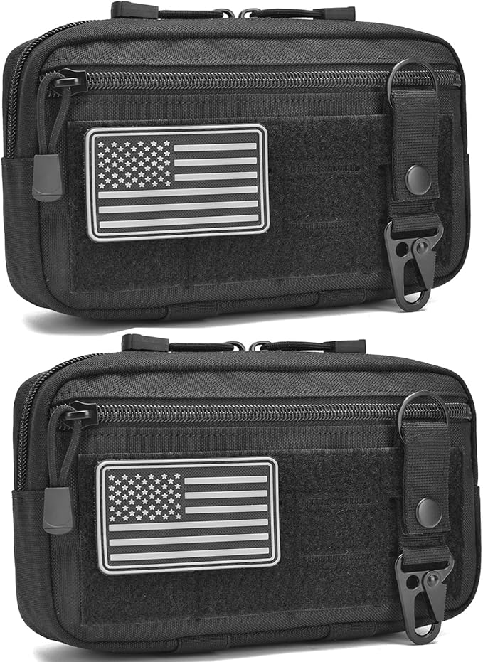 2 Pack Tactical Molle Admin Pouch with US Flag Patch and Keychain - Utility Laser Cut Tactical EDC Tool Pouch Bag Horizont...