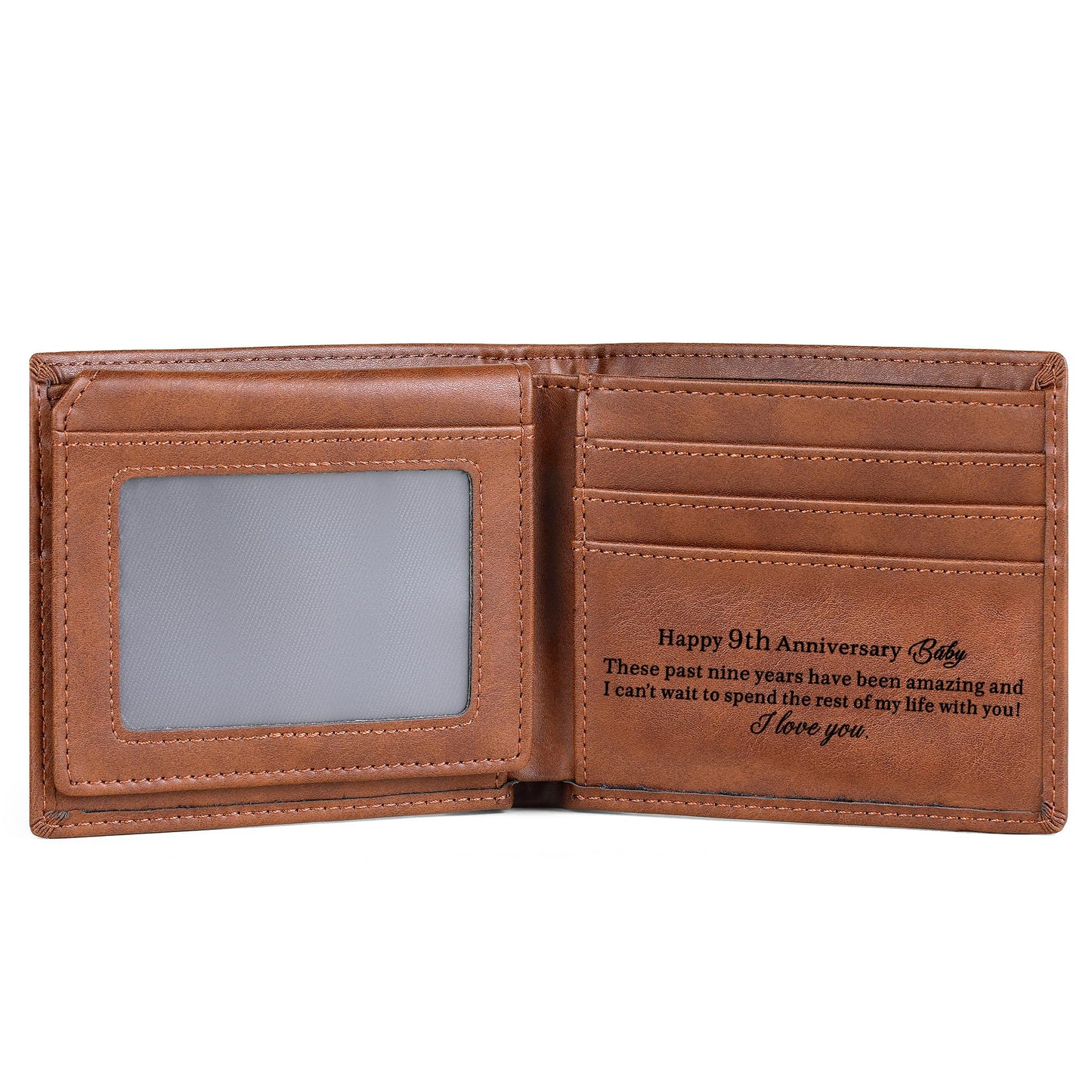 IUZOE 9rd Anniversary Leather Gift for Him, 9 Years of Marriage Engraved Leather Wallet, 9 Years Wedding Gifts for Husband