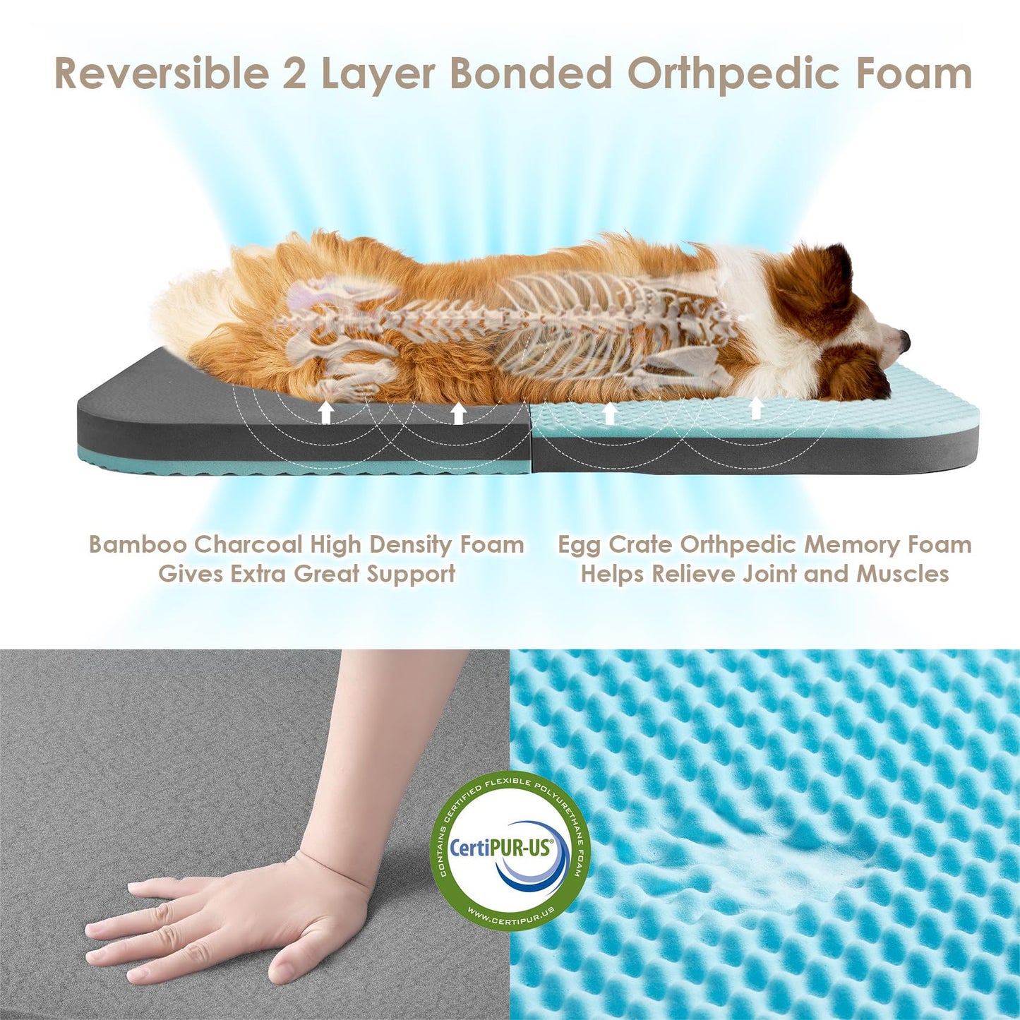 EHEYCIGA Foldable Human Dog Bed, Orthopedic Memory Foam Human Sized Dog Bed, Waterproof Pet Bed for People, Faux Fur Pet Couch for Adult, Dark Grey, 72"x44"x11"