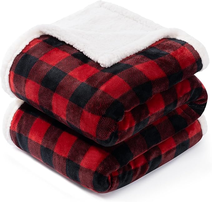 BEAUTEX Christmas Sherpa Fleece Throw Blanket, Super Soft Warm Buffalo Plaid Plush Blankets and Throws, Warm Winter Cozy F...
