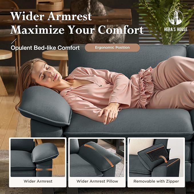 HERA'S HOUSE 3 Pieces Modular Sectional Sofa Sets, Oversized Couch Set with Loveseats and Armchair, Comfy Cloud Couches with Throw Pillows, 6-Seater Sofa for Living Room, Chenille Dark Blue