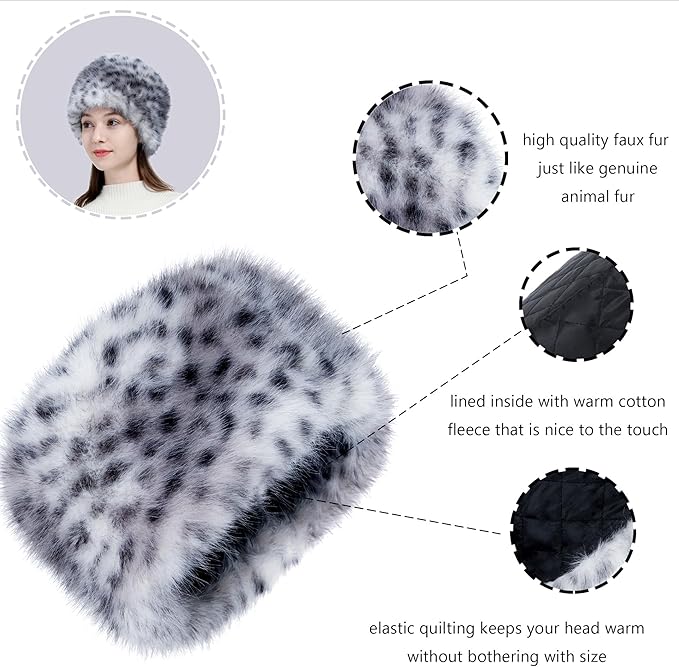 LA CARRIE Women's Faux Fur Hat for Winter with Stretch Cossack Russian Style White Warm Cap