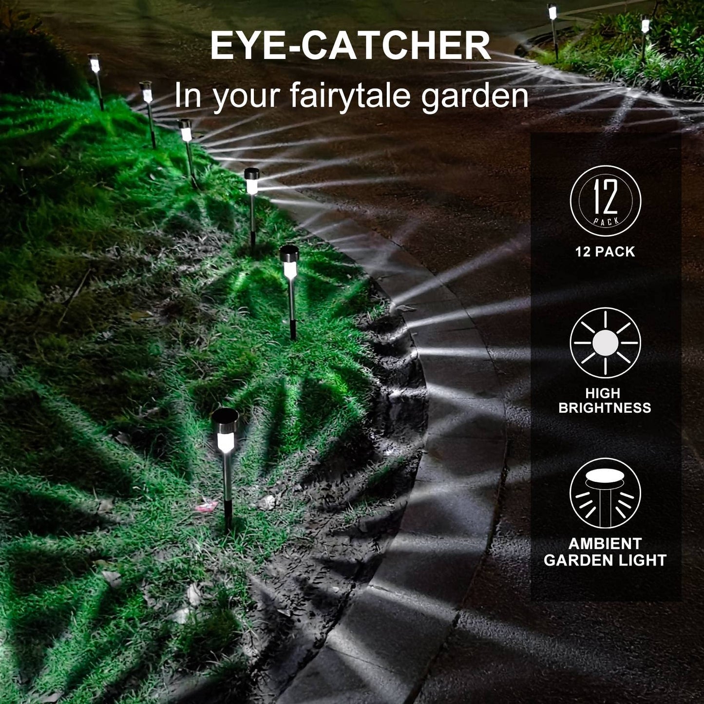 Solar Lights Outdoor Waterproof, Stainless Steel LED Landscape Lighting, Solar Garden Lights, Outdoor Valentines Day Decorations for Yard, Pathway, Walkway, Patio , Lawn - 16 Pack ( Cold White )