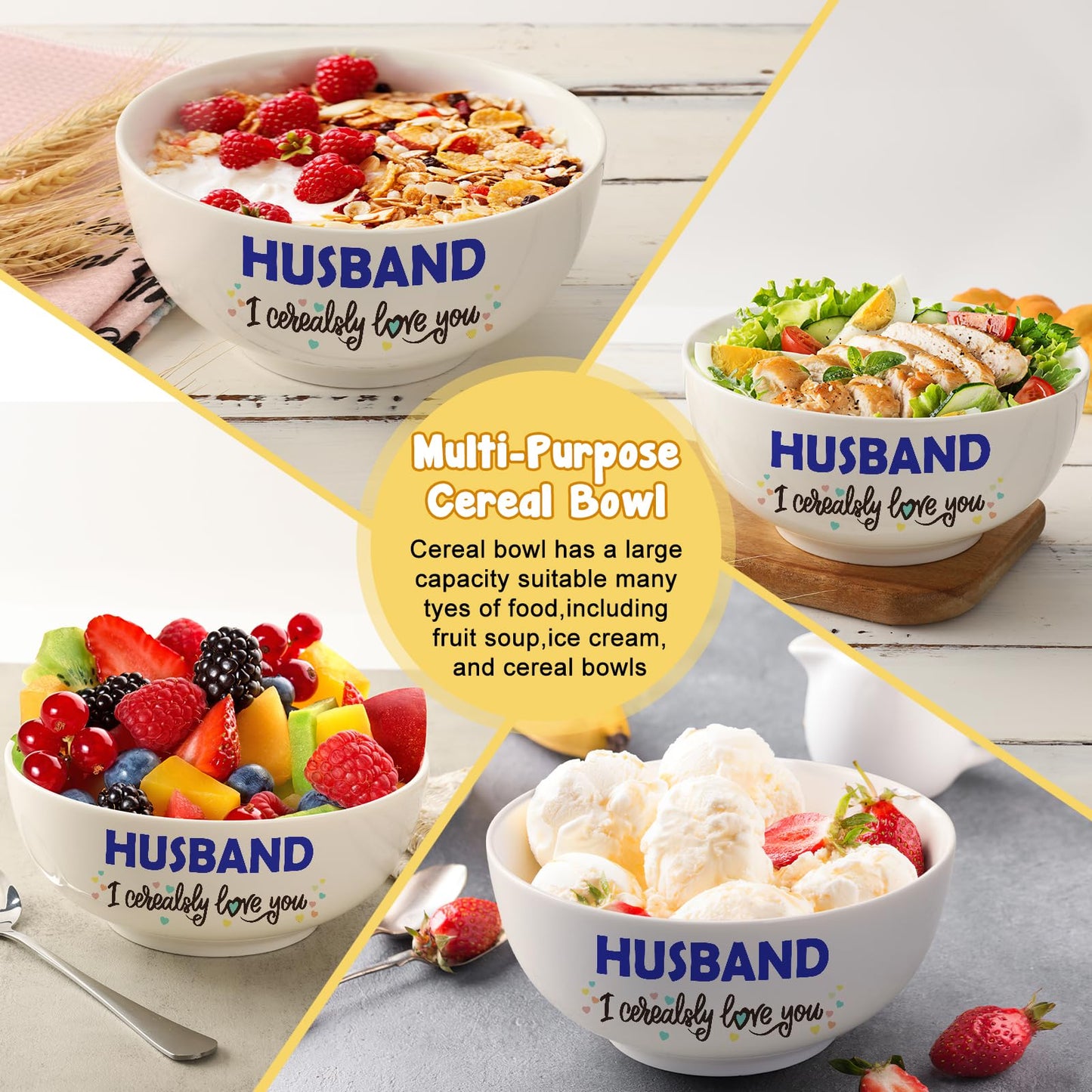 YEUYUQIU Gifts for Husband - Husband Gifts from Wife - Wedding Anniversary, Husband Cereal Bowl and Cereal Killer Spoon Set - I Love You Gifts for Him - Christmas Birthday Gifts for Husband