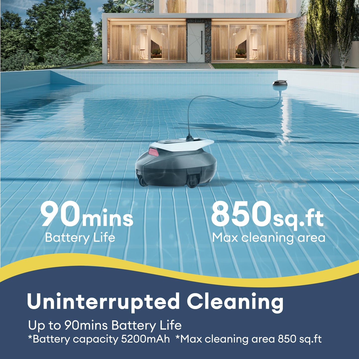 Pooleco Robotic Pool Cleaner, Pool Vacuum for Above & In-Ground Pool, Dual-Motor Suction, 90Mins Runtime Automatic Self-Parking, 2.5h Fast Charging, Up to 850 Sq.ft (Cherry Red)