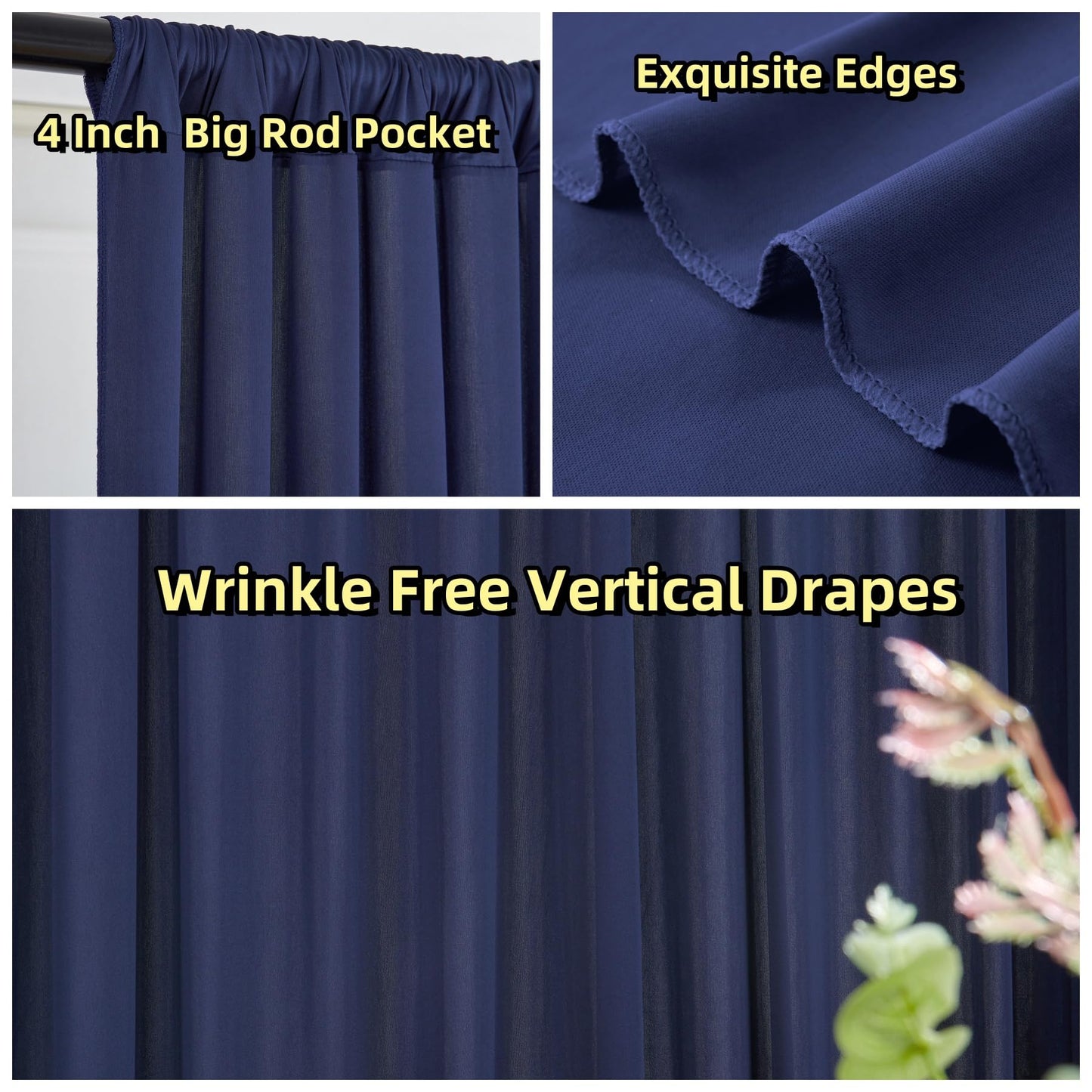 40 ft x 10 ft Wrinkle Free Navy Blue Backdrop Curtain for Parties,Polyester Photo Backdrop Drapes, Thick Background 8 Panels 5ft x 10ft for Baby Shower Wedding Birthday Party Backdrop Stand