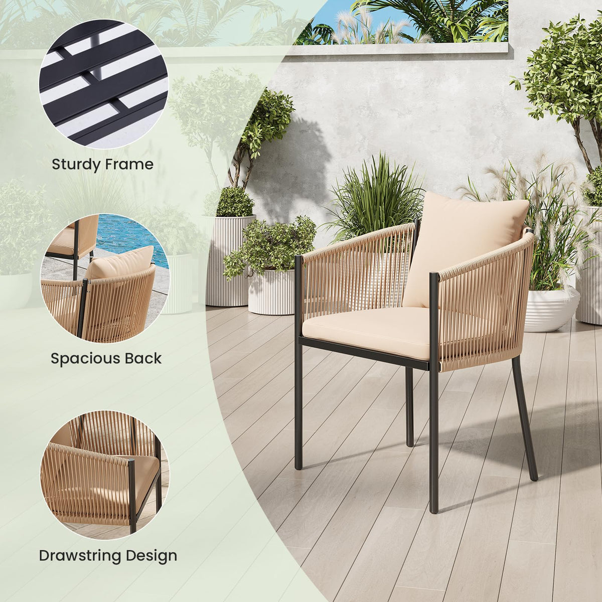 Soohow 4 Pieces Outdoor Chairs, Patio Dining Chairs, Rattan Wicker Chair Set with Cushions for Garden, Deck, Backyard(Beige)