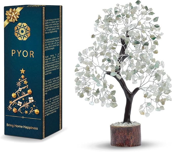 PYOR Green Jade Crystal, Bonsai Tree, Money Trees, Crystals and Healing Stones, Reiki Decor, Jade Crystal, Gemstone Tree, Spiritual Gifts for Women, Decorations for Living Room, Office Decor Women