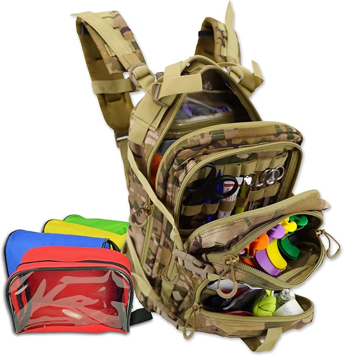 Lightning X Stocked EMS/EMT Trauma & Bleeding First Aid Responder Medical Backpack + Kit + Pouches - Camo