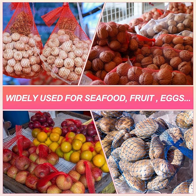 uxcell 100PCS Reusable Mesh Produce Bags, 19.7 Inches Egg Hatching Bags Washable Breathable Fruit Net Stretchable Mesh Netting Storage for Seafood Vegetable Onion Grocery Shopping, Red