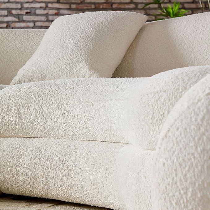 KEIKI 126" Curved Oversized Boucle Sectional Sofa with Love Heart Design, Modern 5-Seater Polyester Couch with 2 Decorative Pillows and Rolled Arms, Easy Assembly, for Apartment, Living Room, White