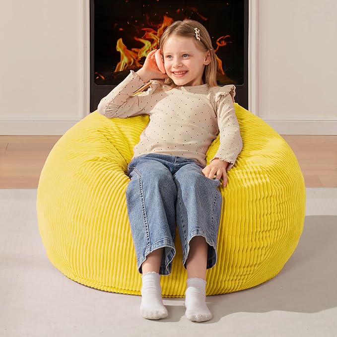 Homguava 2FT Bean Bag Chair,Teardrop Bean Bags Small Beanbag Chair with Memory Foam Filled and Ultra Soft Corduroy Cover for Living Room, Bedroom (Yellow)