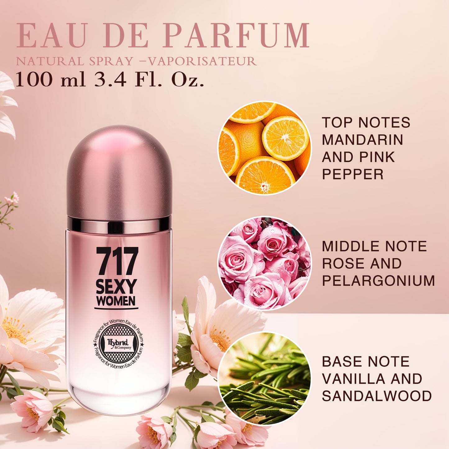 Hybrid & Company 717 Sexy Women Fragrance for Women Eau De Parfum Natural Spray Sweet Scent, 3.4 Fl Oz