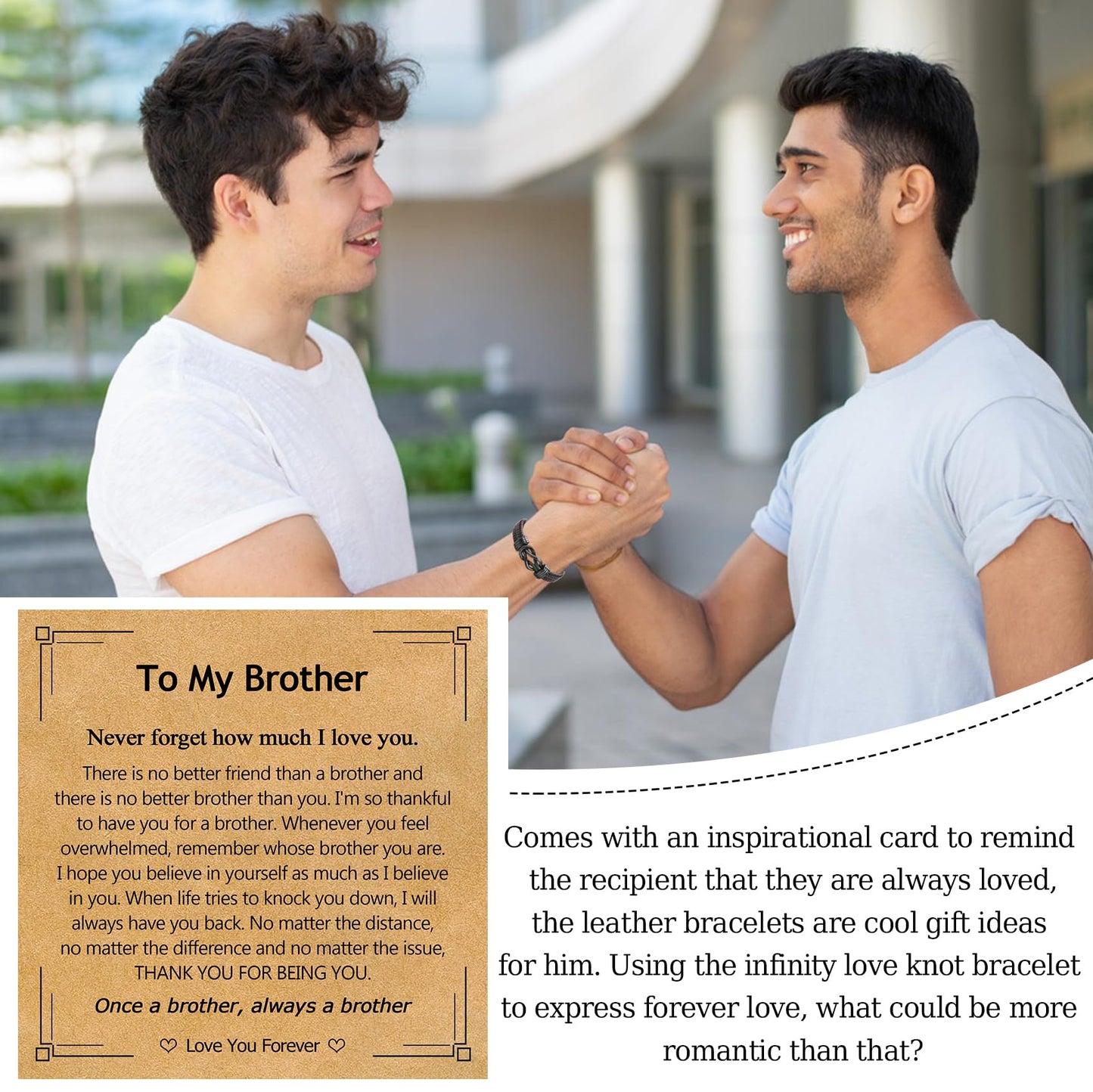 EPIRORA Gifts for Brother- Brown Braided Leather Bracelets Stainless Steel Infinity Knot Bangle for Men & Boys, Christmas Stocking Stuffers Birthday Valentine's Day Brother Gifts