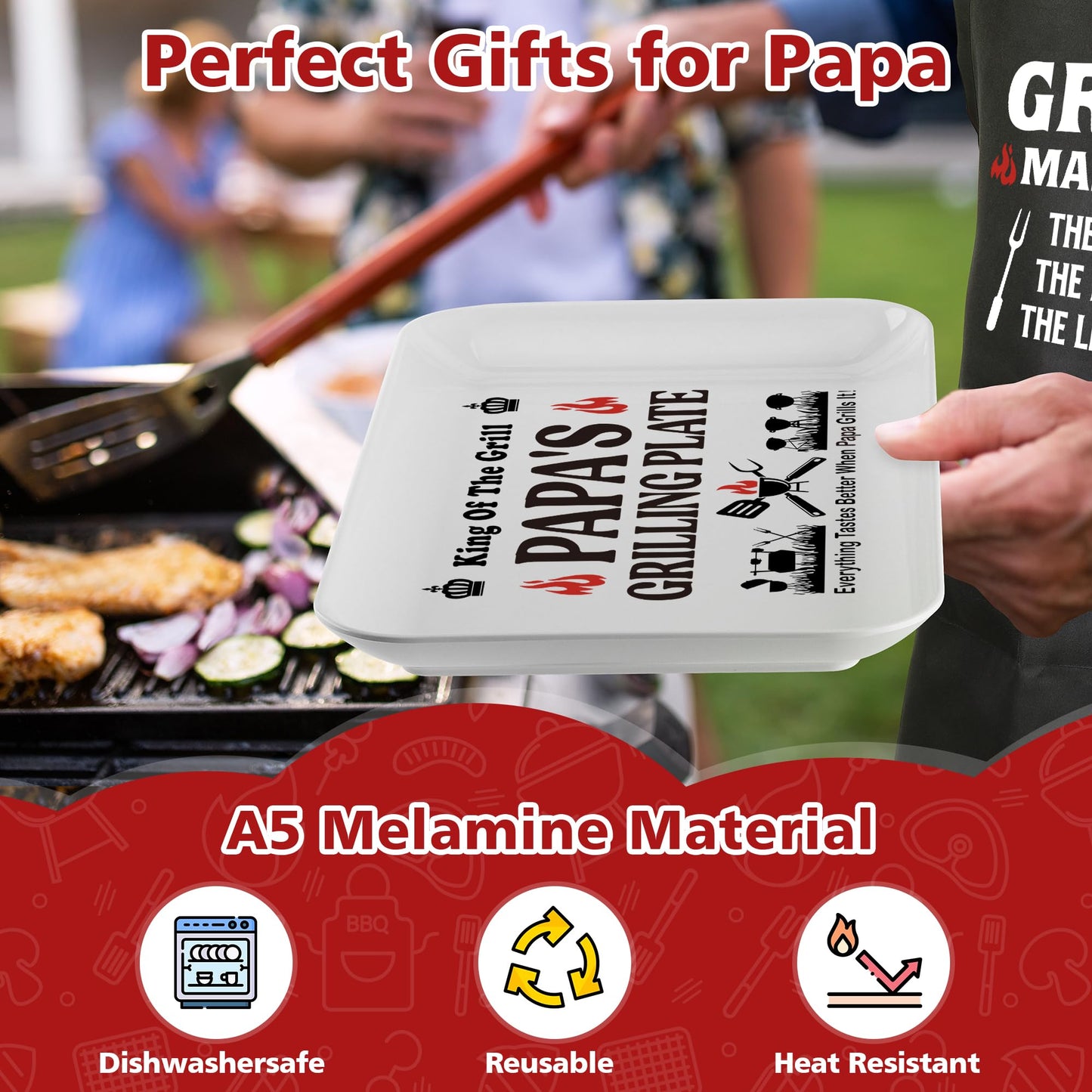 Papa Gifts,Christmas Birthday Gifts for Dad from Daughter Son,Best Papa Gift from Grandkids,Great Dad Grandpa Grandparents Present from Granddaughter Grandson,Funny BBQ Grilling Platter with Apron Set