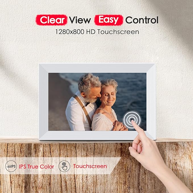 Digital Picture Frame, 10.1 inch Frameo Digital Frame WiFi, 1280 * 800 IPS HD Touchscreen, 32GB Storage, Instant Share Pictures Video, Smart Photo Frame Electronic, Gifts for Mom, House Warming