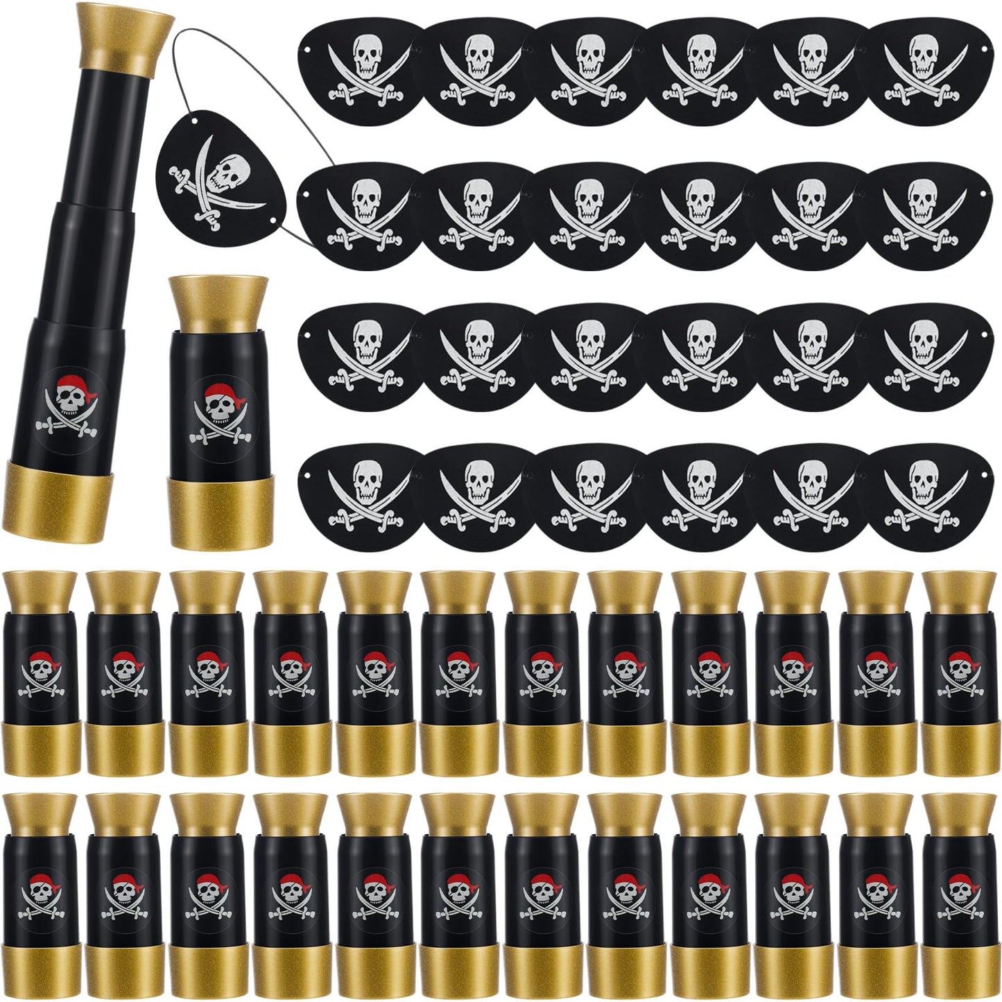 Libima 24 Set Pirate Eye Patches and Telescopes Sets for Kids, Plastic Pirate Telescopes Patch Bulk Halloween Party Favors Kids for Halloween Theme Birthday Supplies(Classic Style)