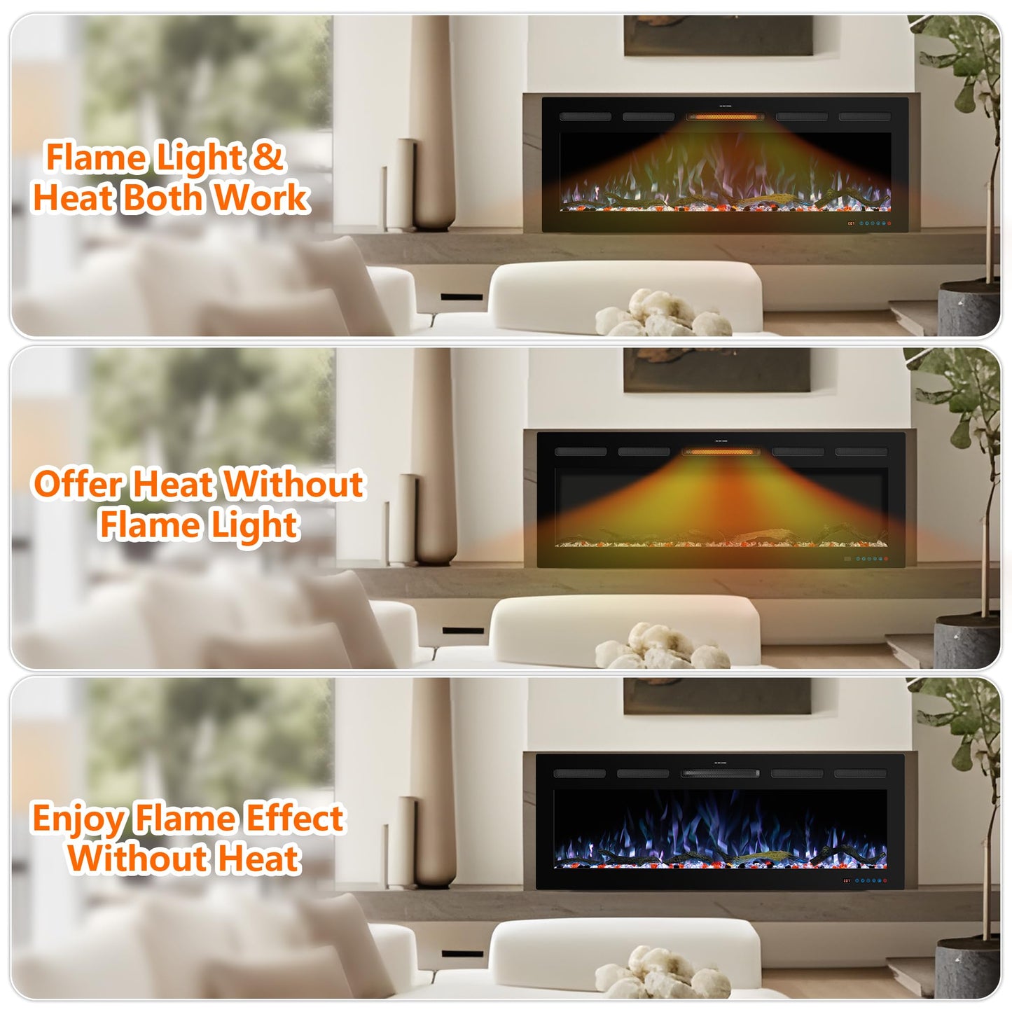 Kentsky 45" WiFi Electric Fireplace Inserts, Recessed and Wall Mounted Fireplace Heater W/Adjustable Flame Color & Brightness, Thermostat, 9H Timer, App and Remote Control, 750/1500W