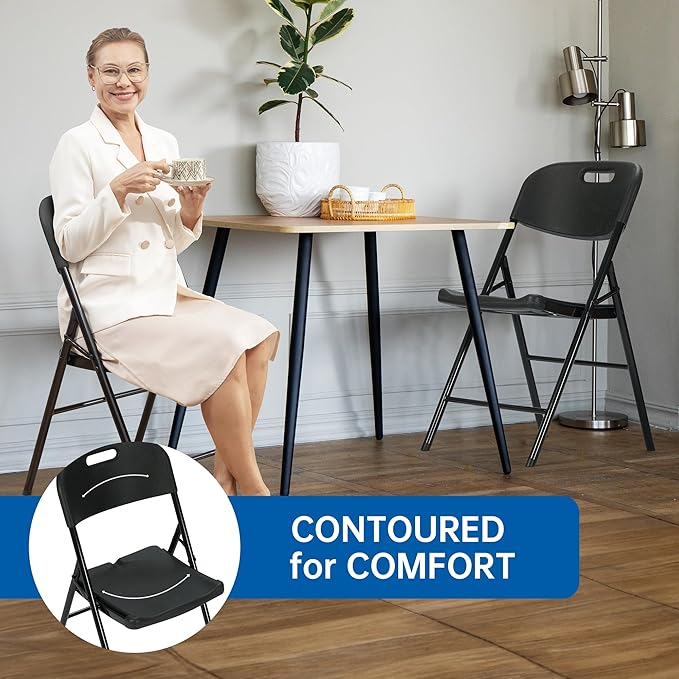 Winlice 8 Pack Thicker 800 LBS Black Folding Chairs, Commercial Grade Folding Chair, Foldable Chairs for Events