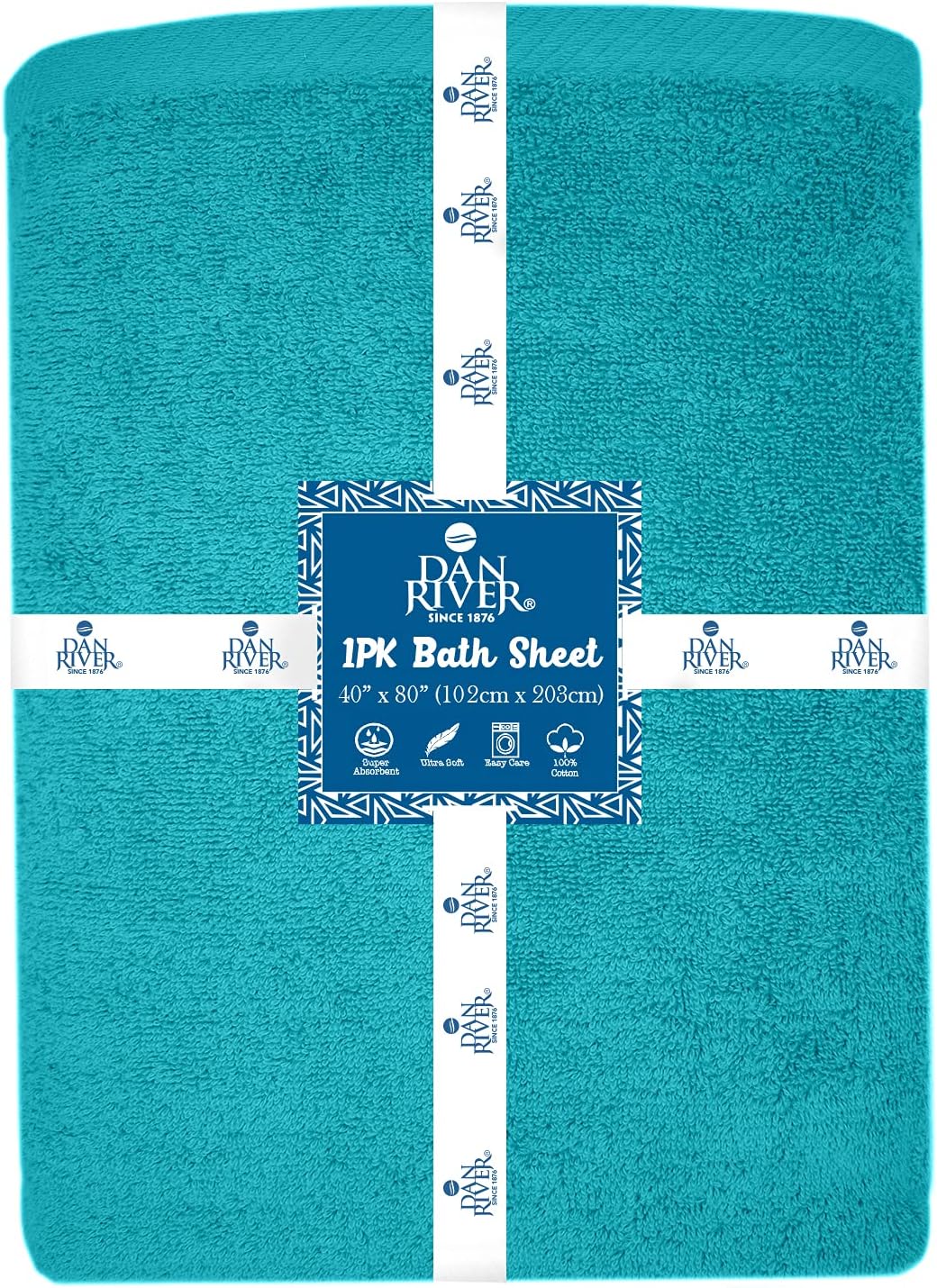 DAN RIVER Pack of 1 Bath Sheet 40x80 Inches, Jumbo Bath Sheets for Adults, Thick and Absorbent Large Towels - Aqua