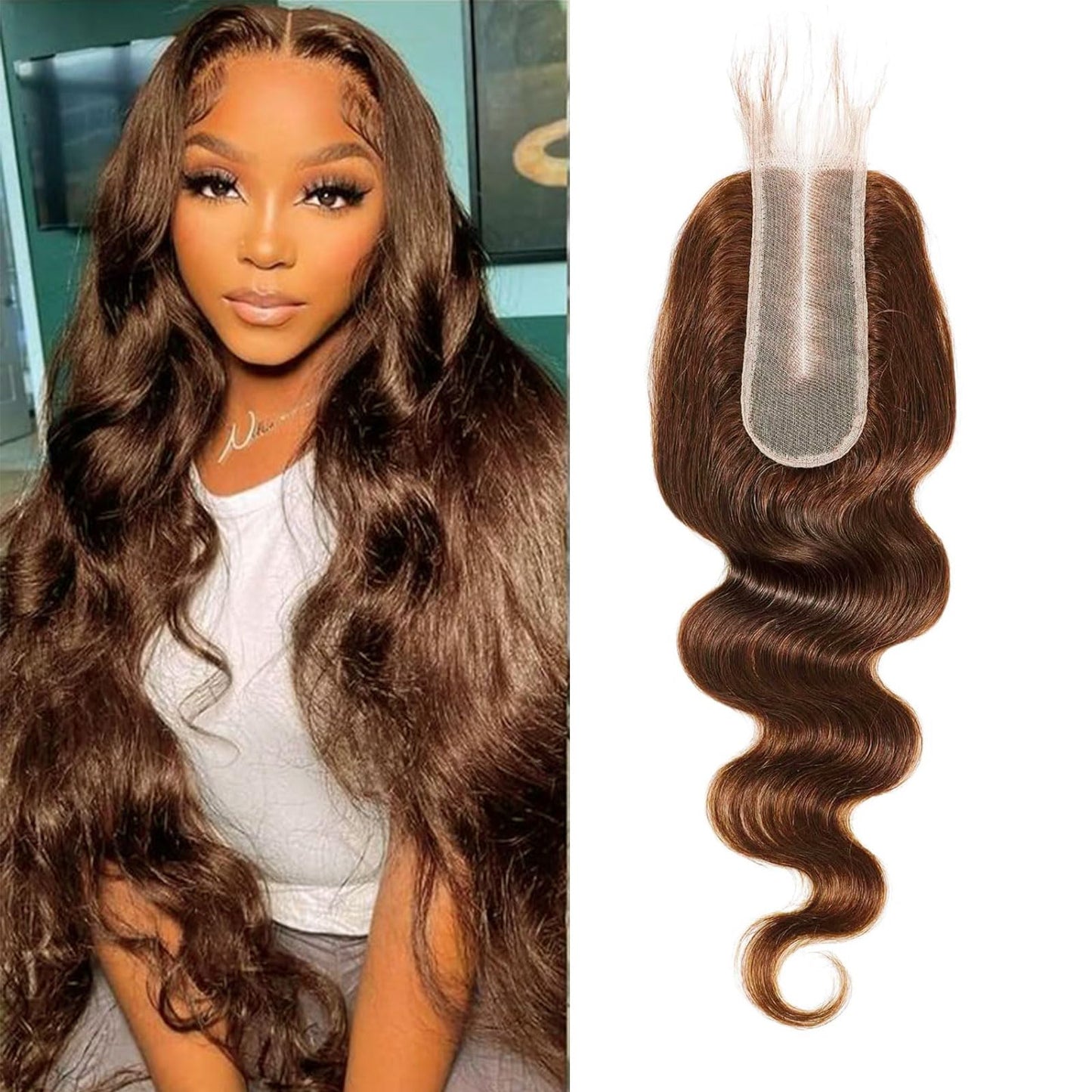 DSEKCAIN 2x6 HD Lace Closure Human Hair Body Wave 4# Chocolate Brown Color Transparent Lace Closure 2x6 Long Deep Middle Part 10