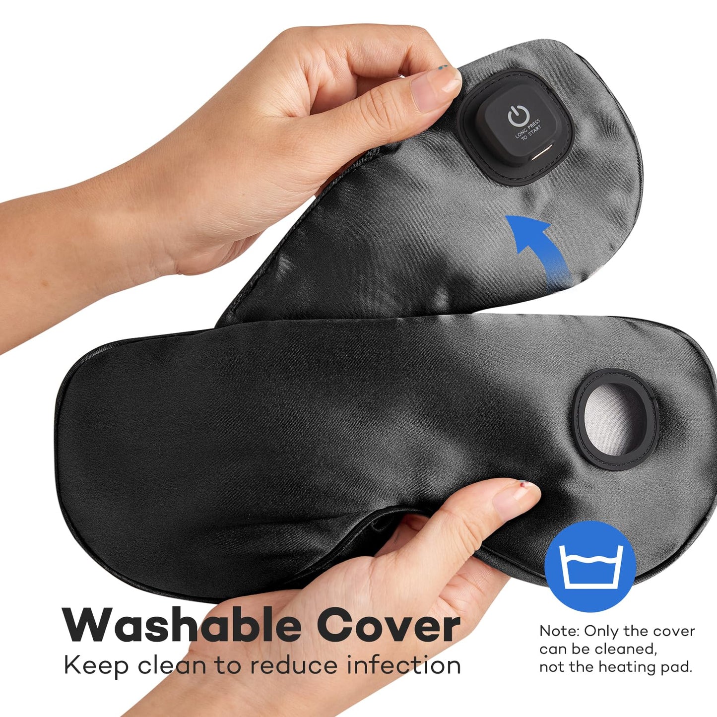 Ezona Silk Cordless Heated Eye Mask, Warm Eye Compress Mask for Dry Eyes, Washable Eye Heating Pad for Travel, Dry Eyes, Blepharitis, Sinus Migraine (Black)