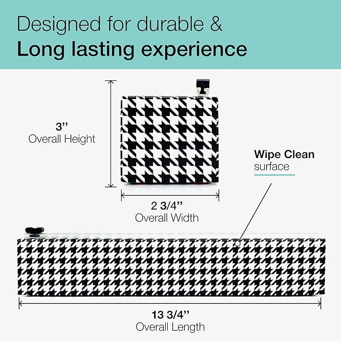 Chicwrap Houndstooth Refillable Plastic Wrap Dispenser - One 12" x 250' Roll of Professional Grade Plastic Wrap - BPA Free and Kosher Certified - Reusable Dispenser w/Slide Cutter