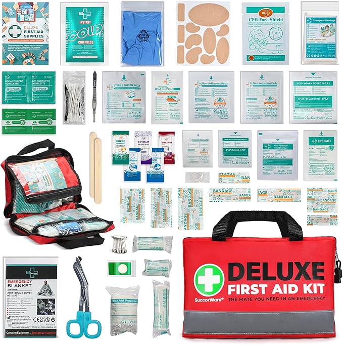 SuccorWare 380 Pieces Deluxe First Aid Kit Compact Trauma Medical Kits with Assorted Bandages, Instant Cold Pack, Emergenc...