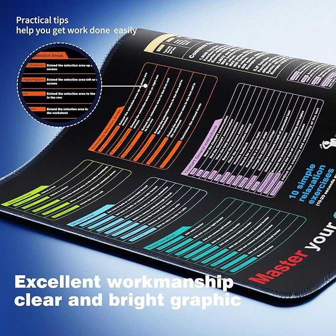 Excel Cheat Sheet Desk pad—Contains 9 Major Excel Function modules|Large XL Size（31.5 * 11.8 inch）|Desk mat for Keyboard and Mouse|Work、Study、Gaming Mouse pad|Waterproof、Anti-Slip Large Mouse pad