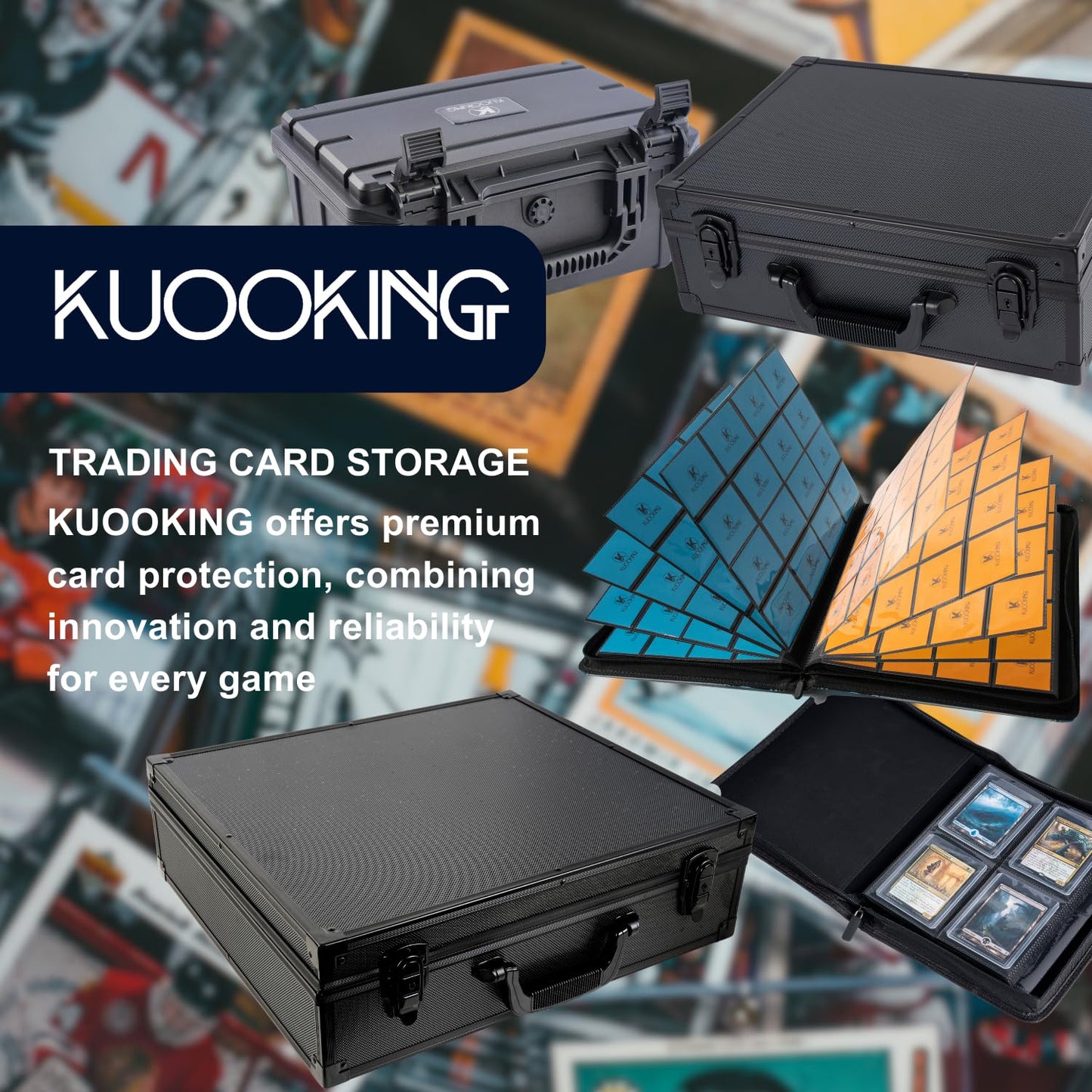 KUOOKING Premium Card Storage Box With Card Dividers For Trading Cards Holds 6000+ Trading Card Storage Box Suitable For Card with Sleeves (XXXXL)