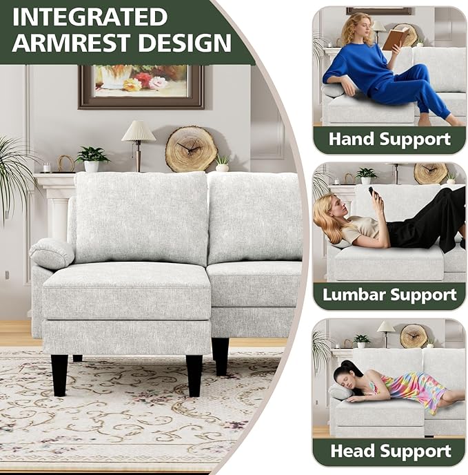 Topcomfy U-Shaped Sectional Couches for Living Room, Convertible 4 Seat Modular Sectional Sofa Set with Ottoman, Modern L Shaped Couch with Chaise for Bedroom Apartment and Office, Chenille White