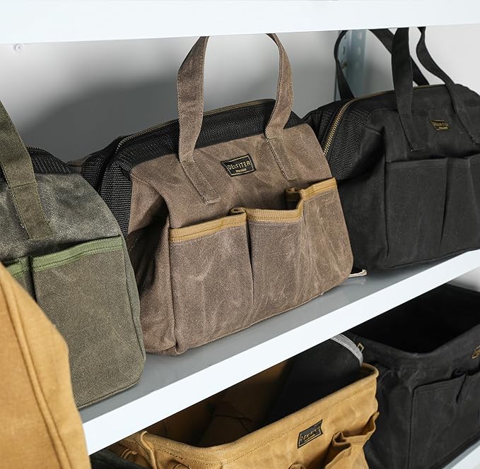 13-inch Tool Bag, Heavy Duty Wide Mouth Water-Resistant Tool Bag, Tool Tote with Handle for Tools, Wrenches, Screwdrivers (13 X 7.8 X 9 inch) | ArmyGreen